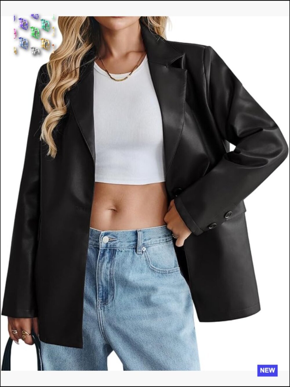 Oversized Faux Leather Blazer Bomber Jacket Classic Chic Modern Button Down